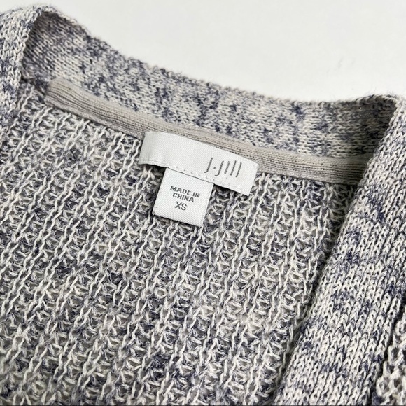J. Jill Heathered Grey Blue Single Button Linen Blend Knit Cardigan Sweater Top - Picture 2 of 12